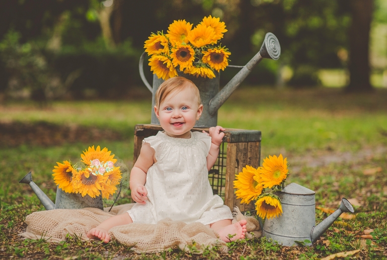 Delray baby photographer with sunflowers