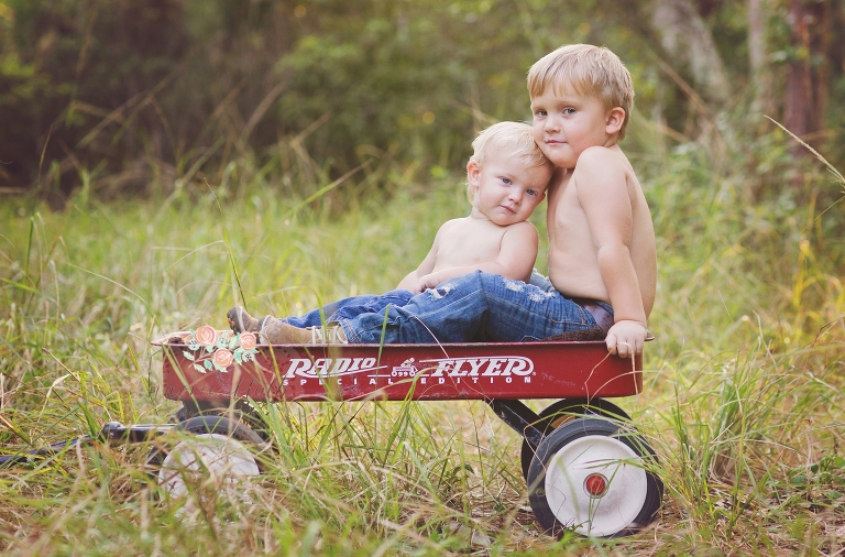child portrait photographer South Florida red wagon