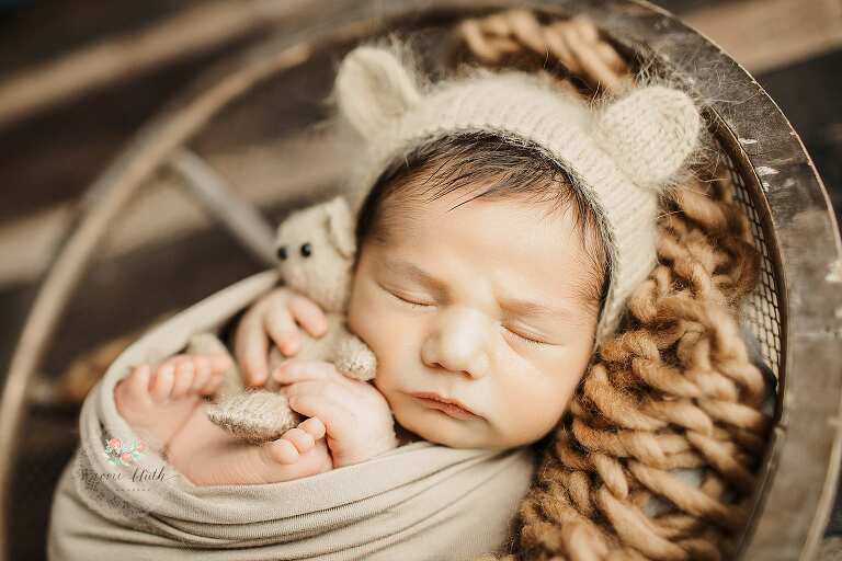 baby boy in bear bonnet 